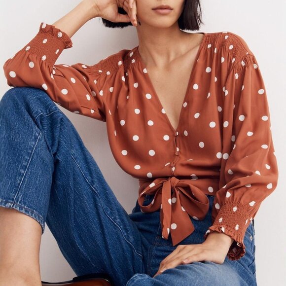 Madewell Polka Dot Tie-Front Top - Picture 2 of 4